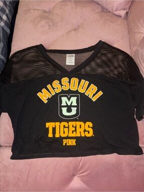PINK Victoria's Secret Black Missouri Tigers Mesh Yoke Crop Tee